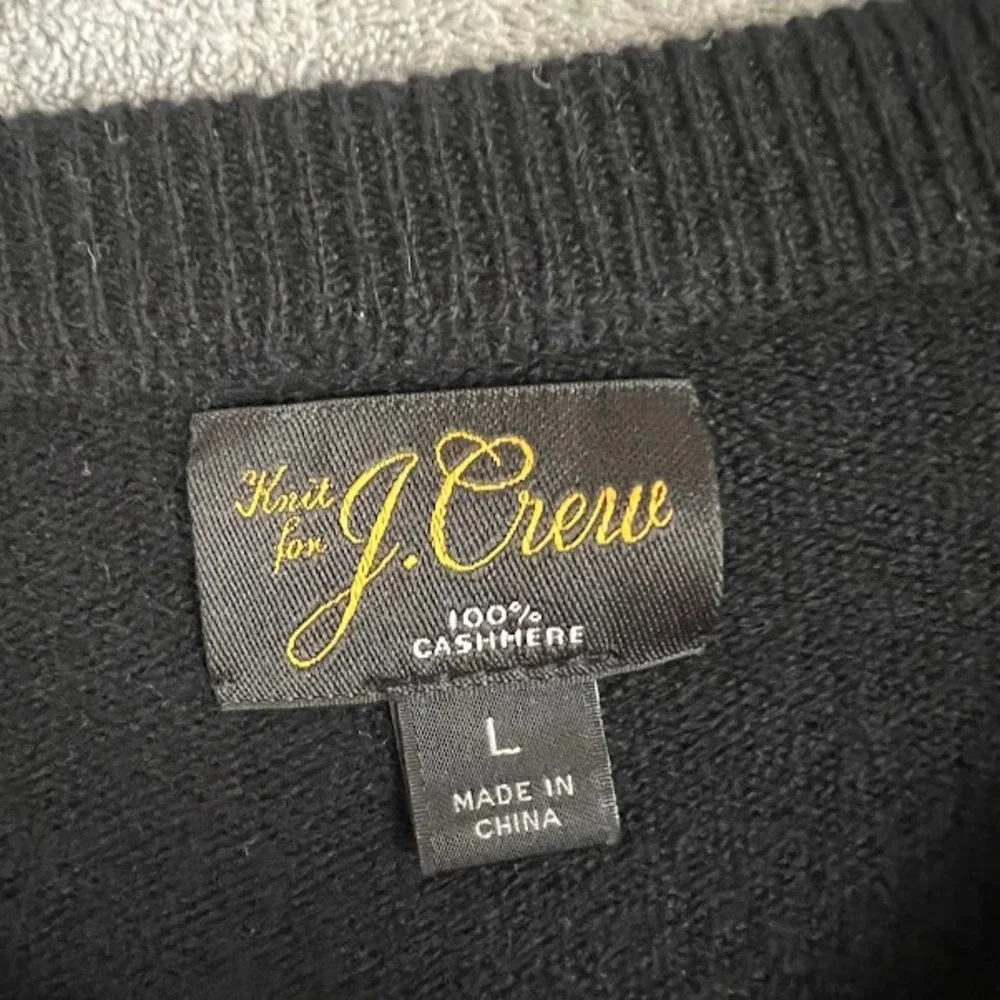 J Crew 100% Cashmere Crewneck Sweater Mens L Black Classic Old Money Heritage